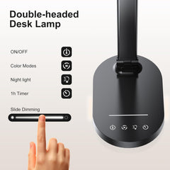 Desk Lamps for Home Office, Eye-Care LED Desk Lamp with USB Charging Port, Touch Control Table Lamp with Night Light Mode, 60 min Timer Desktop Lamp for College Dorm Room Bedroom