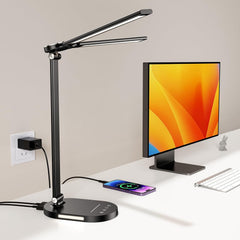 Desk Lamps for Home Office, Eye-Care LED Desk Lamp with USB Charging Port, Touch Control Table Lamp with Night Light Mode, 60 min Timer Desktop Lamp for College Dorm Room Bedroom