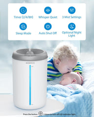 Humidifiers for Bedroom Large Room, 4.5L Air Humidifier for Plants Baby Nursery Home Office, 1.18Gal Top Fill Ultrasonic Cool Mist Humidifiers with 3 Mist Levels, Auto Shut-Off, Night Light