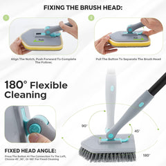 3 in 1 Shower Cleaning Brush - 180° Rotatable Bathroom Cleaning Brush with 50 inch Long Handle, Scrubber Brush Cleaner Tool for Shower Bathtub Tile Wall Floor Cleaning (Include 4 Brush Heads) (Grey)